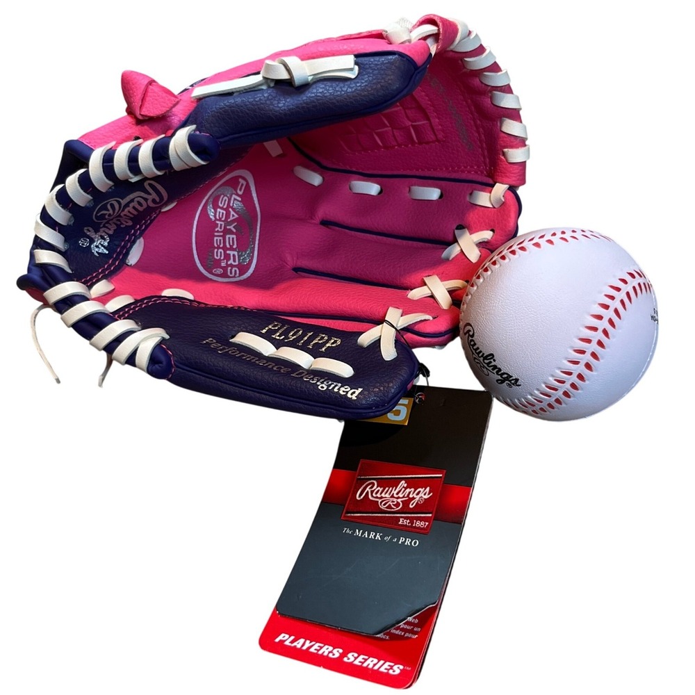 Rawlings Players Series 9 Inch Pink Purple Youth Baseball Glove PL91PP Age 3-5